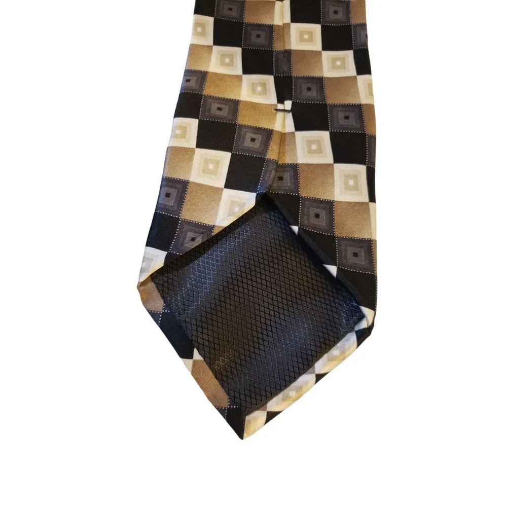 George Black Tan Cream‎ Gradient Squares Geometric Checks Mens Neck Tie Modern
